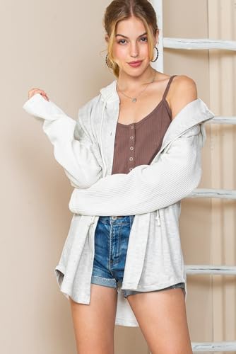 SHEWIN Women Oversized Hooded Sweatshirt Loose Fit Casual Button Hoodies - color: A Gray, size: Large