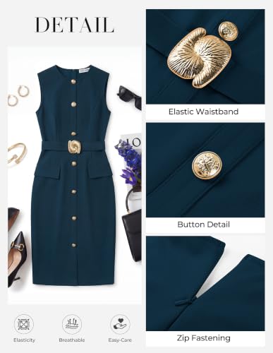 GRACE KARIN Women's Work Business Casual Dresses Office Fall Outfit - color: Deep Peacock Blue, size: X-Large