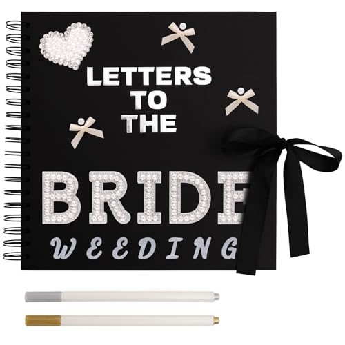 BINBE 8 x 8 Inch Letters to The Bride Scrapbook Kit DIY Blank Paper Scrapbook Photo Album Wedding Memory Book Bridal Guest Book Sign with Pearl Stickers, Letter Patches, Bows Black - color: Bride-Black, size: 8x8in