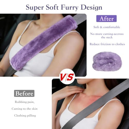 Amooca 2-Pack Soft Furry Universal Seatbelt Cover Car Shoulder Pad - color: Light Lavender, size: 10.5in 2pack