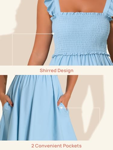 Summer Mae Smocked Maternity Swim Dress Ruffle A-Line with Pockets - color: Baby Blue, size: 14