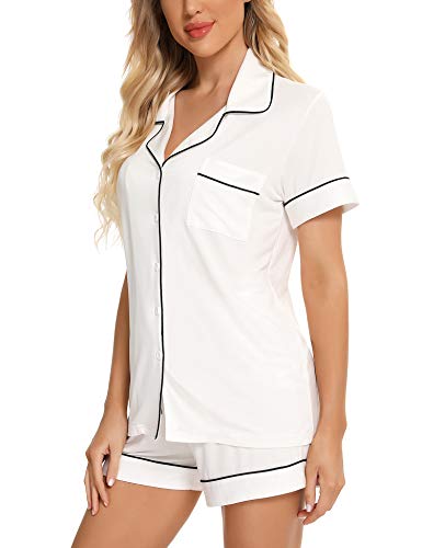 Senert Womens Pajamas Sets Soft Button Down Short Sleeve Sleepwear - color: A - White, size: Small
