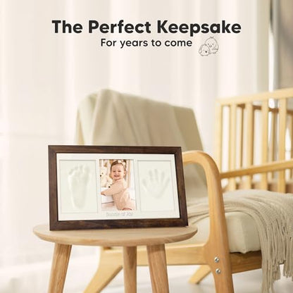 KeaBabies Baby Hand and Footprint Kit, Clay Keepsake Frame (Dark Walnut) - color: Dark Walnut, size: Duo Frame, 13" x 7.8"