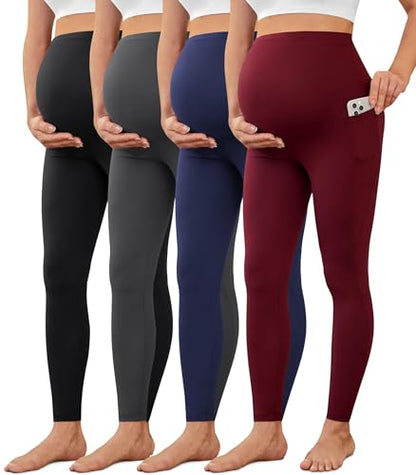 VALANDY Creamlush 2/4 Pack Maternity Leggings with Pockets Over the Belly - color: 4pack - Black/Dark Grey/Navy Blue/Wine Red, size: Large