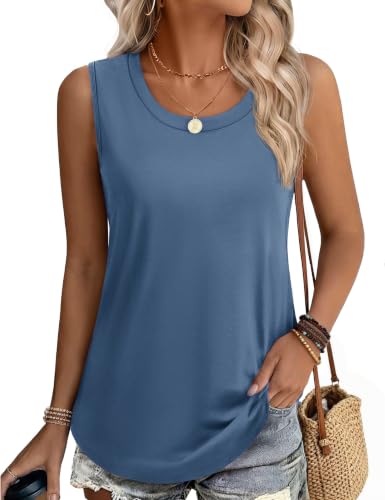 YUCOLEN Women's Tank Tops Loose Flowy Summer UPF 50+ Basic Sleeveless Tops - color: Blue Grey, size: XX-Large