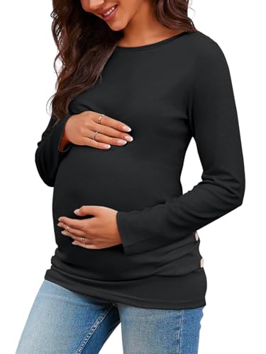 Chuanqi Womens Maternity Shirt Fall Long Sleeve T-Shirts Pregnancy Clothes - color: A-black, size: Medium