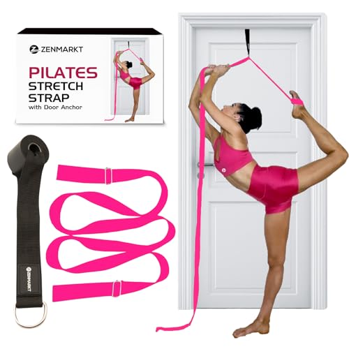 Pilates Stretching Strap with Door Anchor for Flexibility Training - color: Pink