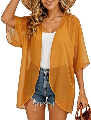 FINOCEANS Womens Kimono Cardigans Cover Up Beach Floral Summer Casual Tops - color: 01n Ginger, size: Medium