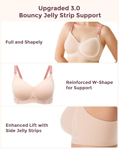 Momcozy Nursing Bras for Breastfeeding, Seamless Comfort Maternity Bra Wireless Jelly Strip Support Pregnancy Bra - size: Large Plus