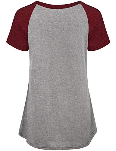 Quinee Womens Short Sleeve Maternity Nursing Tops Raglan Breastfeeding Shirts - color: Wine, size: Medium