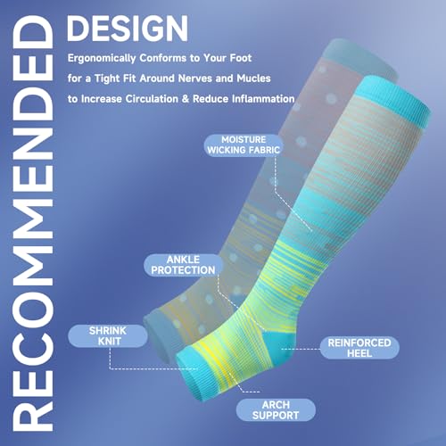 bropite Open Toe Compression Socks for Women，3 Pairs Toless Knee-High Socks - color: A-lightstripe Open, size: Small-Medium