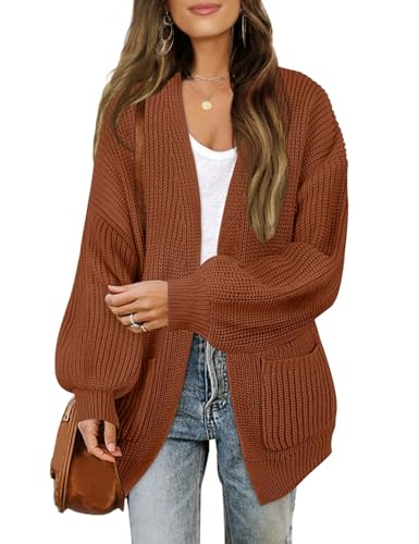 MEROKEETY Long Sleeve Oversized Cardigan Sweaters for Women - color: Caramel, size: Small