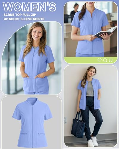 Oakgarden Womens Scrub Top Short Sleeve Nurse Shirts - color: Light Blue, size: XX-Large