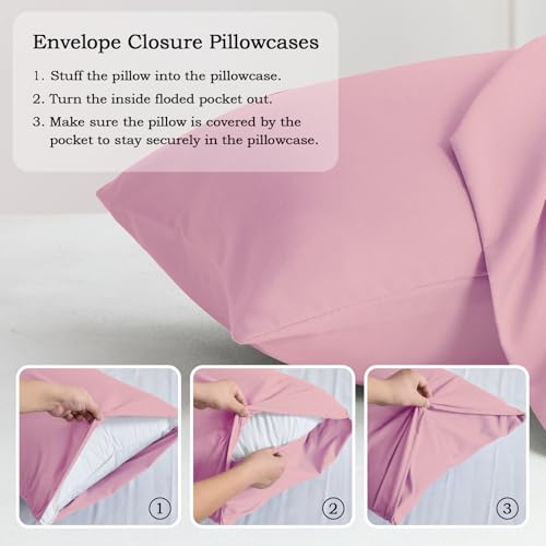 Set of 2 Brushed Microfiber Pillowcases 20x30 inch Pink - color: Pink, size: Queen