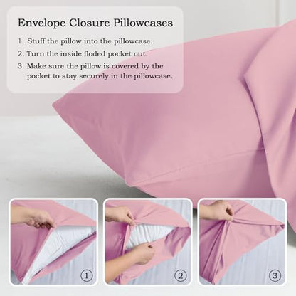 Set of 2 Brushed Microfiber Pillowcases 20x30 inch Pink - color: Pink, size: Queen