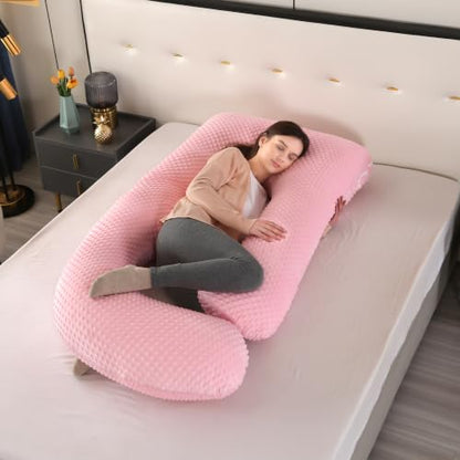 Elover U Shaped Pregnancy Pillow,Full Body Maternity Support - color: Minky Dot Velvet-pink