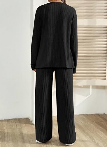 BLENCOT Maternity Lounge Set 2 Piece Long Sleeve Top and Pants with Pockets - color: Black, size: Medium