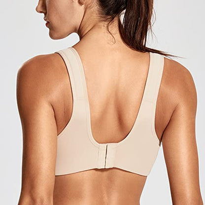 DELIMIRA Women's High Impact Sports Bra Front Adjustable Straps Underwire Plus Size Bra Full Figure - color: Beige, size: 34D