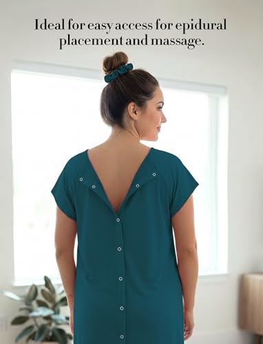 PATPAT Maternity Labor and Delivery Gown, Womens Hospital Gown with Pockets - color: Teal, size: Medium (Fit S/M)