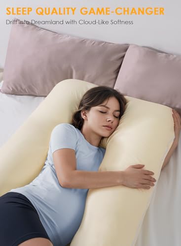 QUEEN ROSE Cotton Pregnancy Pillow, U Shaped Maternity Body Pillow, Yellow - color: Yellow