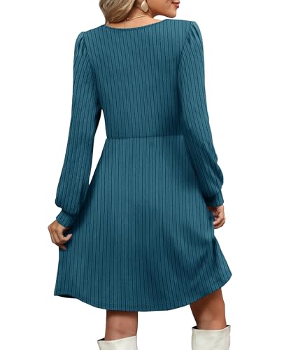 CzzzyL Womens Nursing Fall Dresses Square Neck Knit Sweater with Pockets - color: Purplishblue, size: Large