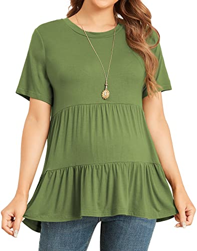 Xpenyo Women's Maternity T Shirts Short Sleeve Tiered Basic Casual Pregnancy Top - color: Army Green, size: X-Large