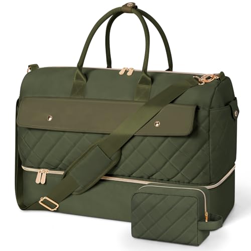 Wedama Travel Duffel Bag, Large Weekender Bag for Women with Shoe Compartment, Carry on Overnight with Toiletry Makeup Bag for Travel Gym Camping Hospital, Green - color: Green, size: Large