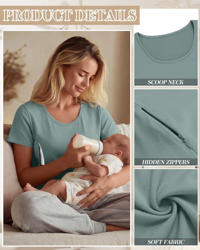 Huukeay 3 Pack Women's Nursing Shirts - color: Black, Gray, Gray Green, size: Medium