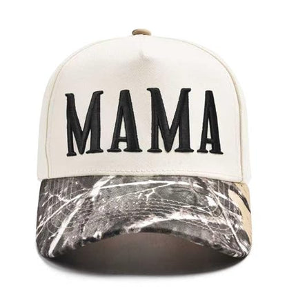 Women’s Mama Trucker Hat Trendy, Embroidered Adjustable Mom Baseball Cap, Two-Tone Ponytail Hat for Outfits - color: Camo