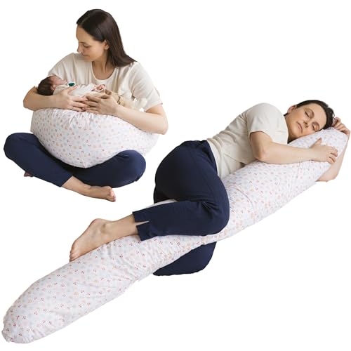 MINICAMP Full Body Pregnancy Pillow for Sleeping – Full Body Maternity Support Pillow for Back, Belly, Hips & Legs – Ergonomic Side Sleeper Pillow with Removable Washable Cover - Made in EU - color: Milky White
