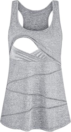 Joymom Maternity Summer Cool Sleeveless Nursing Tank Tops Breastfeeding Shirts - color: 33 Grey, size: Medium