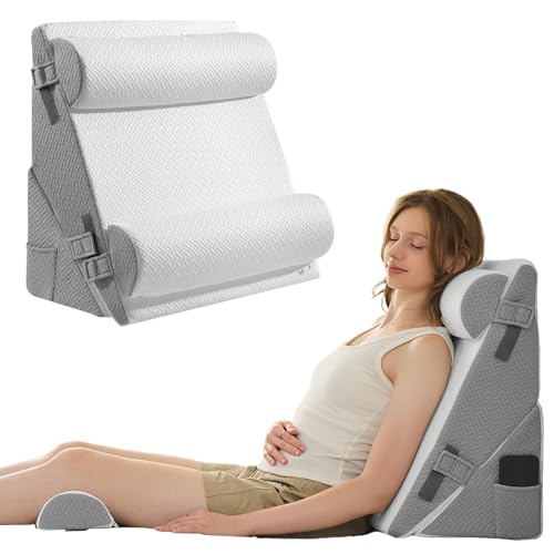 Sasttie Adjustable Wedge Pillow Set for After Surgery, Dark Grey & White - color: Dark Grey & White, size: Adjustable 9&12 Inch + 2 Head Pillows