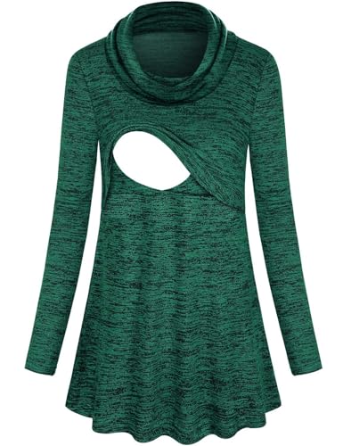 Joymom Maternity Warm Cowl Neck Nursing Sweatshirt Breastfeeding Tunic Tops - color: 43 Green, size: Medium