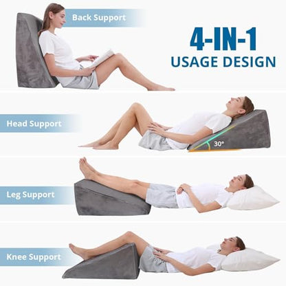 Sasttie Wedge Pillow 24x24x12 inch, Memory Foam Bed Wedge, Solid Dark Gray - color: Solid Dark Gray, size: 24x24x12 inch