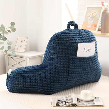 Reading Pillow with Arms for Sitting in Bed,Backrest,Blue Flannel,M - color: Navy, size: Standard(17")