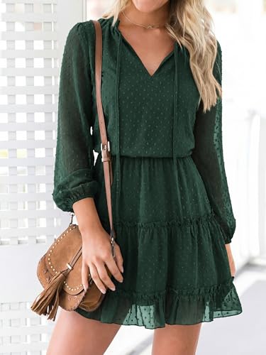 BTFBM Long Sleeve Dress for Women Fall 2026 - color: Dot Dark Green, size: Medium