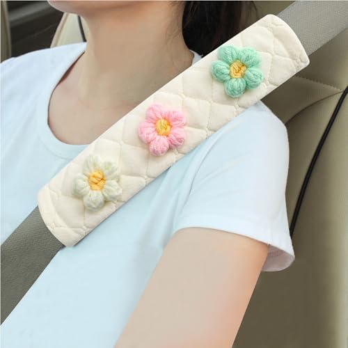 Amooca 2 Pack Seat Belt Covers Soft Shoulder Pad for Cars & Backpack - color: Green Pink White Flower