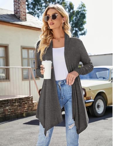 Uvog Womens Lightweight Cardigan Long Sleeve Open Front Sweaters Duster - color: Dark Grey, size: 3X-Large