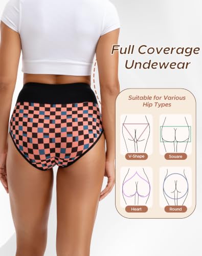 INNERSY Women's High Waisted Underwear Cotton Panties Regular & Plus Size 5-Pack - color: Chessboard, size: XX-Large