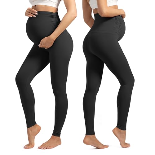 Maternity Leggings for Women Over The Belly Buttery Soft Pregnancy Yoga Pants Active Wear Workout Tights - color: Dark Grey, size: Medium