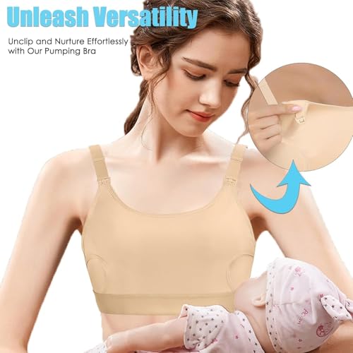 Hands Free Pumping Bra Hands-Free Breast Pump Bra Nursing Bras - color: Beige, size: X-Large