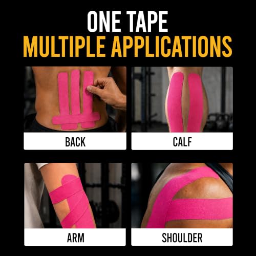 Precut Kinesiology Tape with Tin, 40 Strips 2"×10", Pink - color: Pink