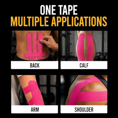 Precut Kinesiology Tape with Tin, 40 Strips 2"×10", Pink - color: Pink