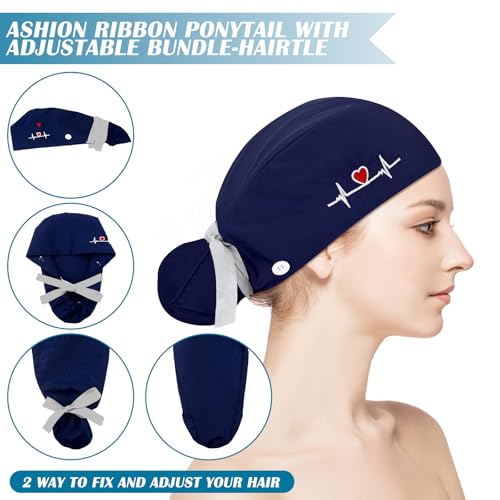Honoson 6 Pcs Scrub Caps Women with Buttons - color: Classic Color, style: Classic