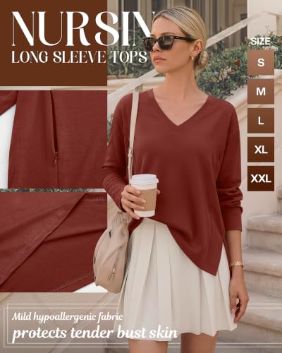 Riyiper 3 Pack Women's Nursing Shirts for Breastfeeding - color: Autumn Leaf Red, Cream, Black, size: Medium