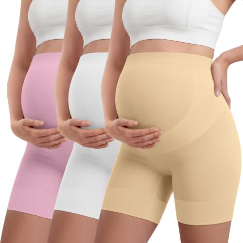 3 Pack Maternity Shapewear Shorts - color: Nude, White, Light Pink, size: Medium