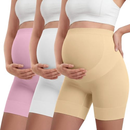 3 Pack Maternity Shapewear Shorts - color: Nude, White, Light Pink, size: Medium