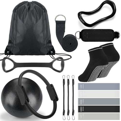 RoundFunny 18Pcs Pilates Ring Set, Women Exercise Accessories - color: Black