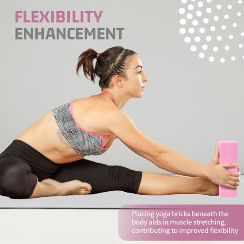 biguphate 2 Pack Yoga Blocks, 3"x6"x9" Rounded Edges Non-Slip, Yoha Bricks - color: Light Pink