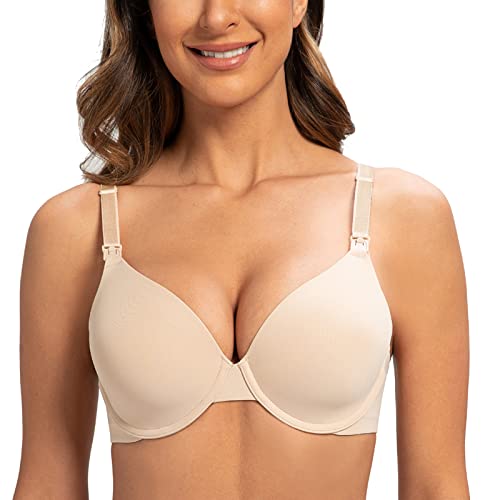 MELENECA Women's Plus Size Nursing Bra Underwire Padded Full Coverage - color: Pale Nude-convert, size: 32D